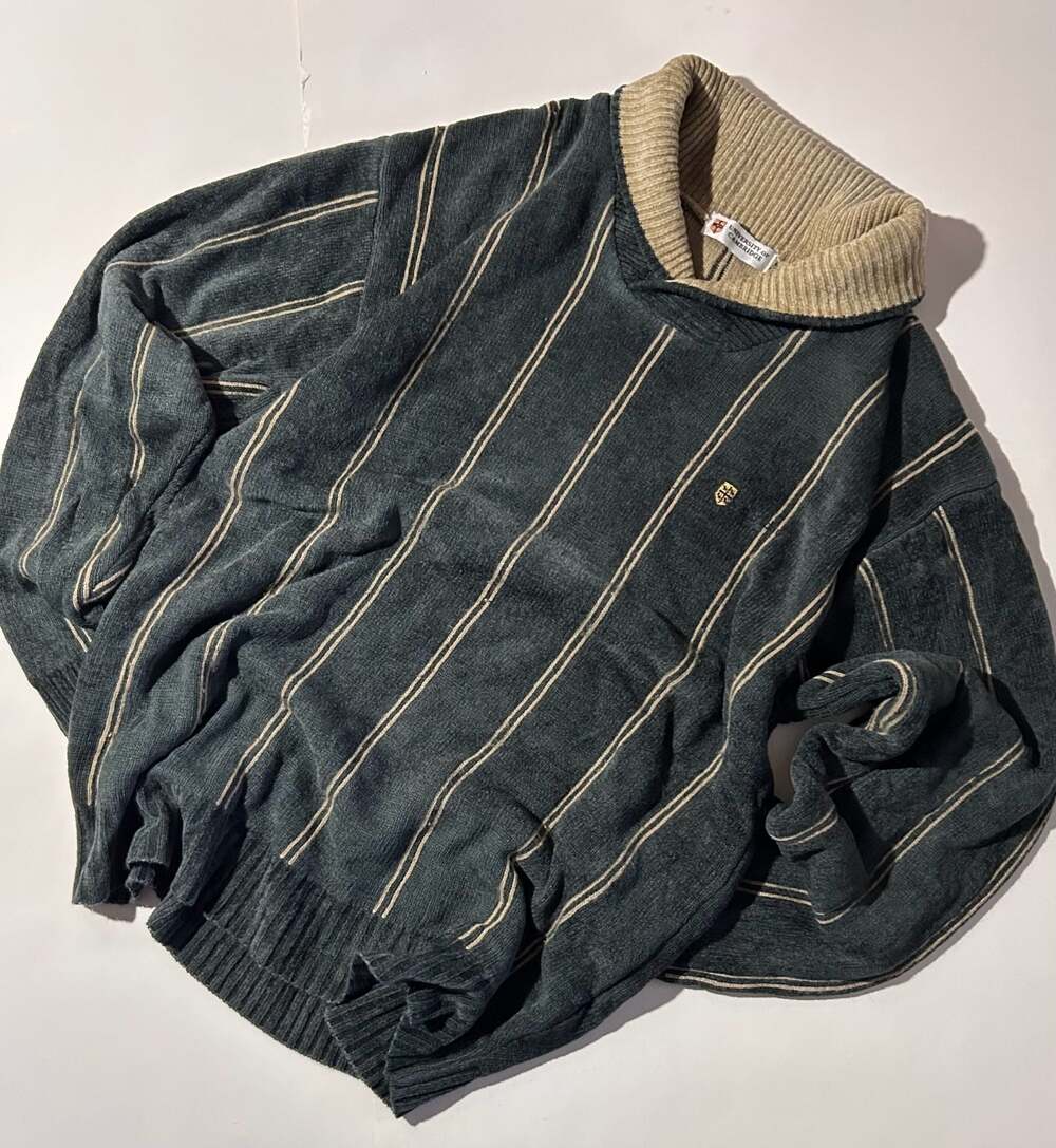 Vintage 90s University of Cambridge Striped Shawl Collared Pullover Sweater